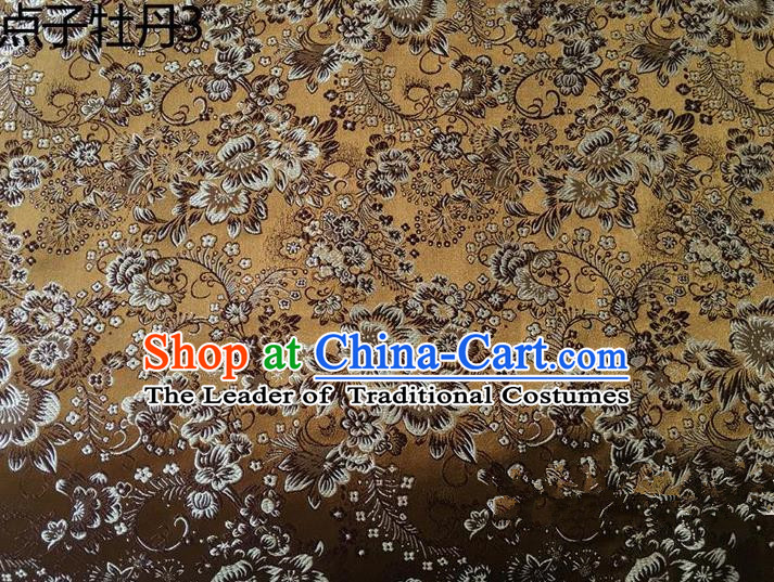 Asian Chinese Traditional Handmade Embroidery Peony Flowers Satin Silk Fabric, Top Grade Nanjing Brocade Tang Suit Hanfu Golden Fabric Cheongsam Cloth Material