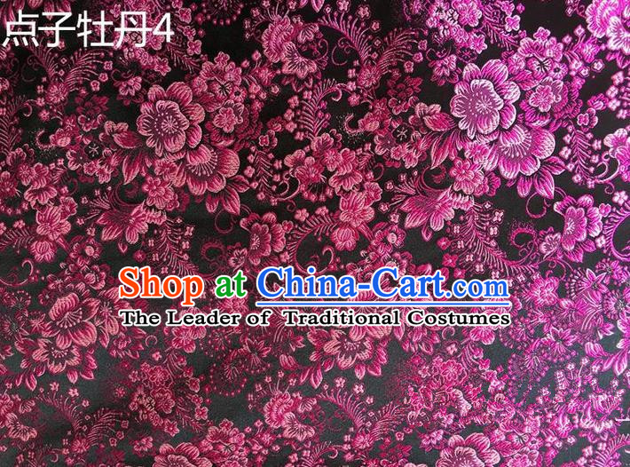 Asian Chinese Traditional Handmade Embroidery Peony Flowers Satin Silk Fabric, Top Grade Nanjing Brocade Tang Suit Hanfu Rosy Fabric Cheongsam Cloth Material