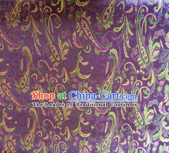 Asian Chinese Traditional Handmade Embroidery Ham Flowers Satin Wedding Silk Fabric, Top Grade Nanjing Brocade Tang Suit Hanfu Fabric Cheongsam Purple Cloth Material