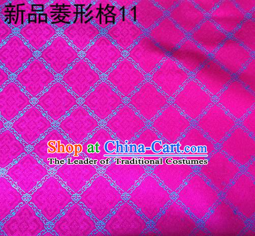 Asian Chinese Traditional Handmade Embroidery Rhombus Pattern Satin Silk Fabric, Top Grade Nanjing Brocade Tang Suit Hanfu Fabric Cheongsam Rosy Cloth Material