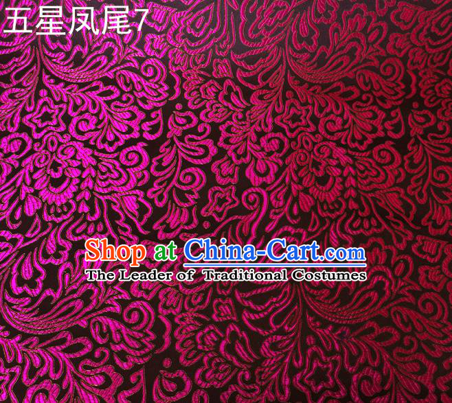 Asian Chinese Traditional Handmade Embroidery Purple Five-star Ombre Flowers Satin Silk Fabric, Top Grade Nanjing Brocade Tang Suit Hanfu Fabric Cheongsam Black Cloth Material
