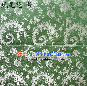 Traditional Asian Chinese Handmade Embroidery Ombre Peony Flowers Satin Green Silk Fabric, Top Grade Nanjing Brocade Tang Suit Hanfu Clothing Fabric Cheongsam Cloth Material