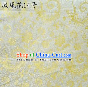 Traditional Asian Chinese Handmade Embroidery Ombre Peony Flowers Satin Yellow Silk Fabric, Top Grade Nanjing Brocade Tang Suit Hanfu Clothing Fabric Cheongsam Cloth Material