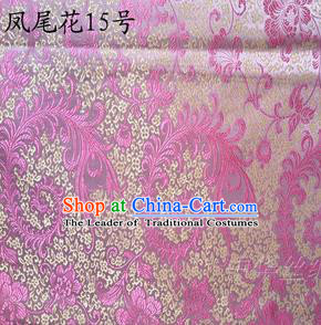 Traditional Asian Chinese Handmade Embroidery Ombre Peony Flowers Satin Pink Silk Fabric, Top Grade Nanjing Brocade Tang Suit Hanfu Clothing Fabric Cheongsam Cloth Material