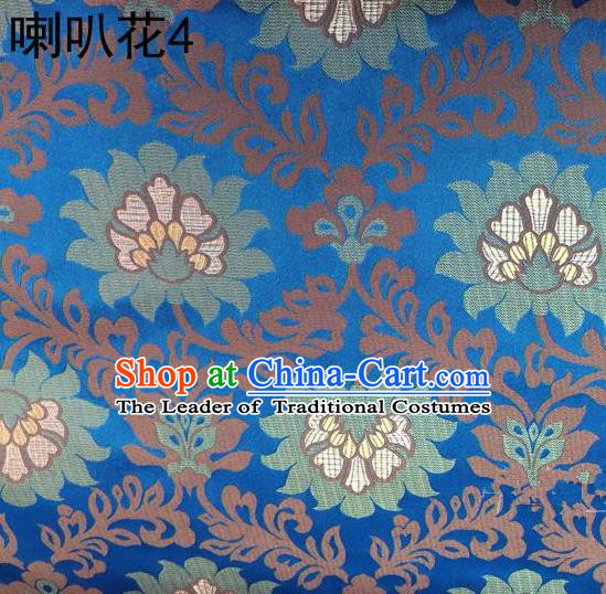 Traditional Asian Chinese Handmade Embroidery Petunia Flowers Satin Blue Silk Fabric, Top Grade Nanjing Brocade Tang Suit Hanfu Clothing Fabric Cheongsam Cloth Material