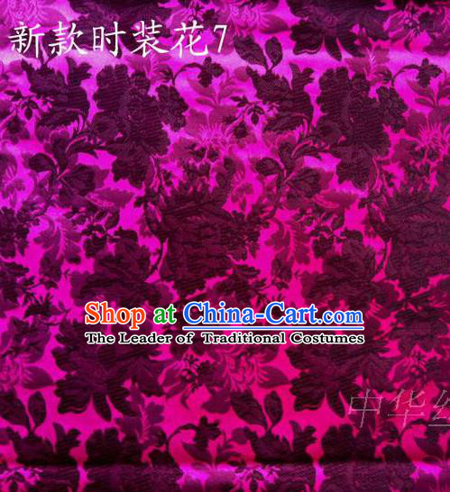 Traditional Asian Chinese Handmade Printing Flowers Satin Rosy Silk Fabric, Top Grade Nanjing Brocade Tang Suit Hanfu Clothing Fabric Cheongsam Cloth Material