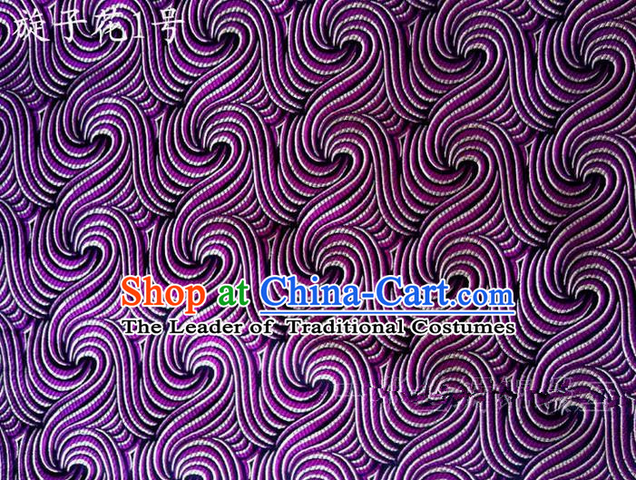 Traditional Asian Chinese Handmade Printing Spiral Structure Satin Purple Silk Fabric, Top Grade Nanjing Brocade Tang Suit Hanfu Clothing Fabric Cheongsam Cloth Material