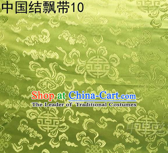 Traditional Asian Chinese Handmade Embroidery Chinese Knot Ribbons Satin Golden Silk Fabric, Top Grade Nanjing Brocade Tang Suit Hanfu Fabric Cheongsam Cloth Material