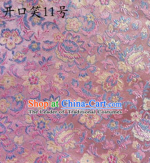 Traditional Asian Chinese Handmade Embroidery Colorful Flowers Satin Pink Silk Fabric, Top Grade Nanjing Brocade Tang Suit Hanfu Wedding Clothing Fabric Cheongsam Cloth Material