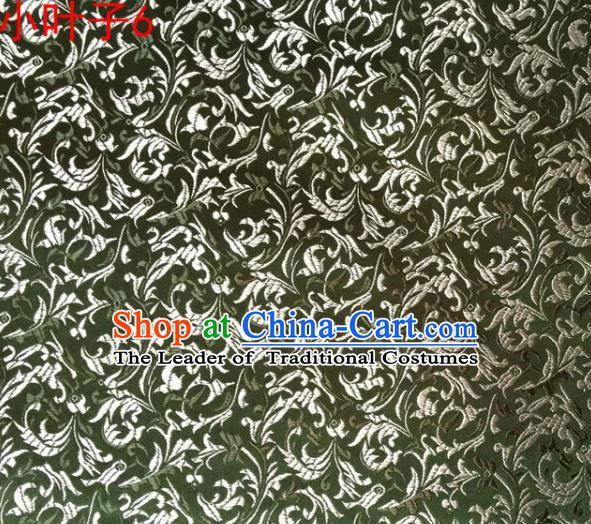 Traditional Asian Chinese Handmade Embroidery Wheat Leaf Satin Silk Fabric, Top Grade Nanjing Olive Green Brocade Tang Suit Hanfu Clothing Fabric Cheongsam Cloth Material