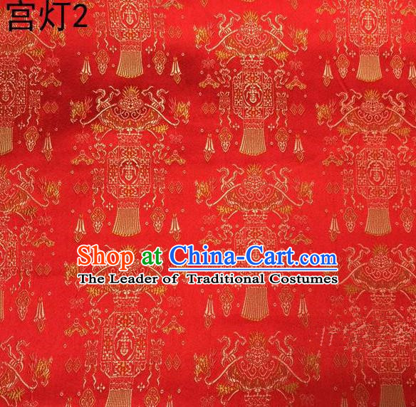 Traditional Asian Chinese Handmade Embroidery Palace Lantern Satin Red Silk Fabric, Top Grade Nanjing Brocade Tang Suit Hanfu Clothing Fabric Cheongsam Cloth Material