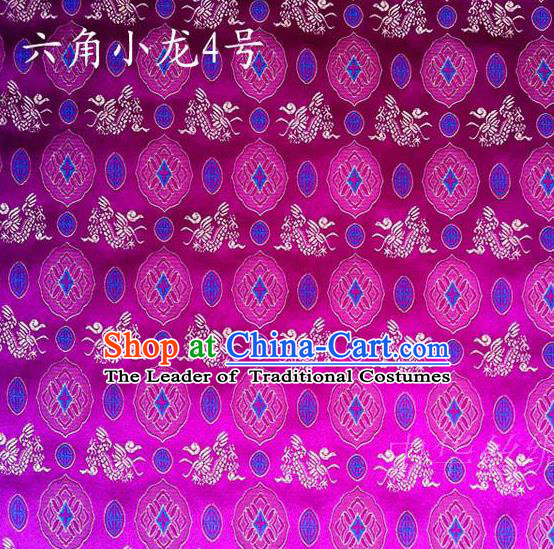 Traditional Asian Chinese Handmade Embroidery Dragons Rosy Satin Silk Fabric, Top Grade Nanjing Brocade Tang Suit Hanfu Clothing Fabric Cheongsam Cloth Material