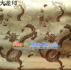 Traditional Asian Chinese Handmade Embroidery Dragons Satin Tang Suit Golden Silk Fabric, Top Grade Nanjing Brocade Ancient Costume Hanfu Clothing Fabric Cheongsam Cloth Material