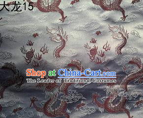 Traditional Asian Chinese Handmade Embroidery Dragons Satin Tang Suit Grey Silk Fabric, Top Grade Nanjing Brocade Ancient Costume Hanfu Clothing Fabric Cheongsam Cloth Material