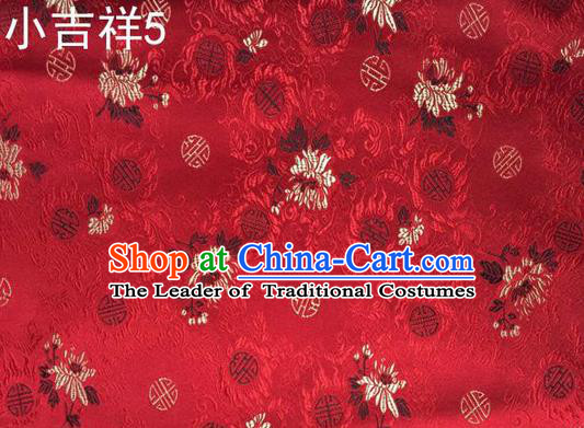 Traditional Asian Chinese Handmade Printing Auspicious Pattern Satin Tang Suit Red Silk Fabric, Top Grade Nanjing Brocade Ancient Costume Hanfu Clothing Fabric Cheongsam Cloth Material