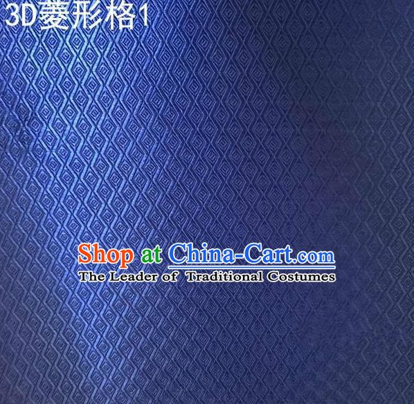 Traditional Asian Chinese Handmade Embroidery Diamond Check Satin Tang Suit Blue Fabric, Nanjing Brocade Ancient Costume Hanfu Cheongsam Cloth Material