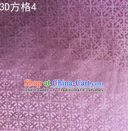 Traditional Asian Chinese Handmade Embroidery Square Lattice Silk Satin Tang Suit Purple Fabric, Nanjing Brocade Ancient Costume Hanfu Cheongsam Cloth Material