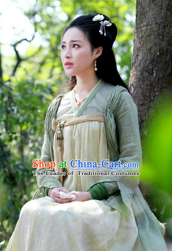 Asian Chinese Traditional Ming Dynasty Female Costume and Headpiece Complete Set, China Elegant Hanfu Young Lady Dress Clothing