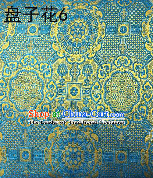 Traditional Asian Chinese Handmade Embroidery Flowers Silk Satin Tang Suit Blue Fabric, Nanjing Brocade Ancient Costume Hanfu Cheongsam Cloth Material