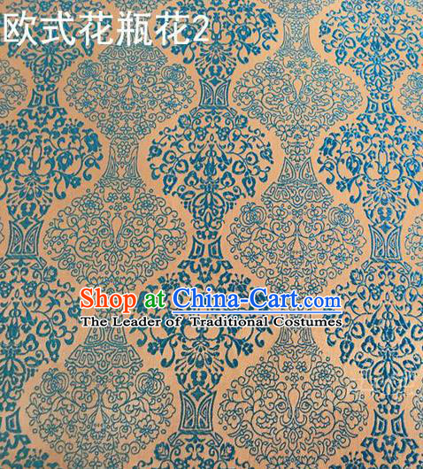 Traditional Asian Chinese Handmade Embroidery Blue Vase Silk Satin Tang Suit Fabric, Nanjing Brocade Ancient Costume Hanfu Cheongsam Cloth Material