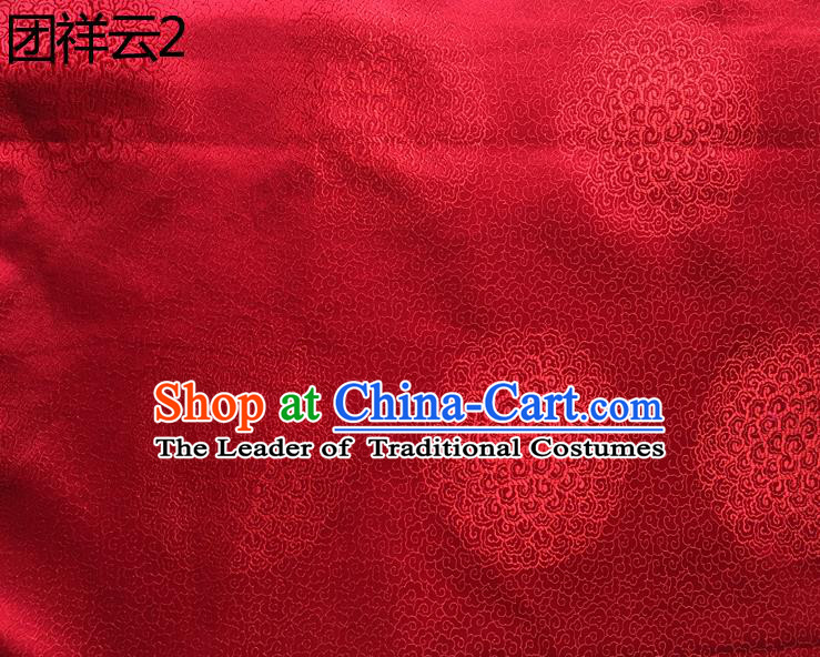 Traditional Asian Chinese Handmade Embroidery Round Auspicious Clouds Silk Satin Tang Suit Red Mongolian Robe Fabric, Nanjing Brocade Ancient Costume Hanfu Cheongsam Cloth Material