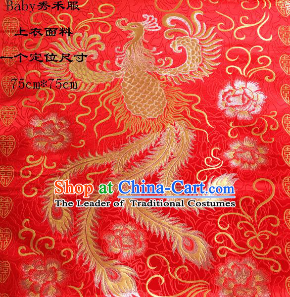 Traditional Asian Chinese Handmade Embroidery Phoenix Silk Satin Tang Suit Xiuhe Suit Red Fabric, Nanjing Brocade Ancient Costume Hanfu Cheongsam Cloth Material