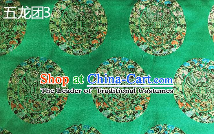 Traditional Asian Chinese Handmade Embroidery Dragon Pattern Silk Satin Tang Suit Xiuhe Suit Green Fabric, Nanjing Brocade Ancient Costume Hanfu Cheongsam Cloth Material