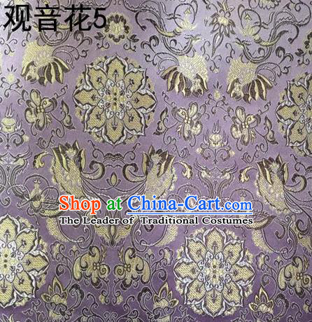 Traditional Asian Chinese Handmade Embroidery Flowers Pattern Silk Satin Tang Suit Mandarin Purple Fabric, Nanjing Brocade Ancient Costume Hanfu Cheongsam Cloth Material
