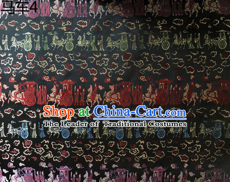 Traditional Asian Chinese Handmade Embroidery Carriage Silk Satin Tang Suit Black Fabric, Nanjing Brocade Ancient Costume Hanfu Cheongsam Cloth Material