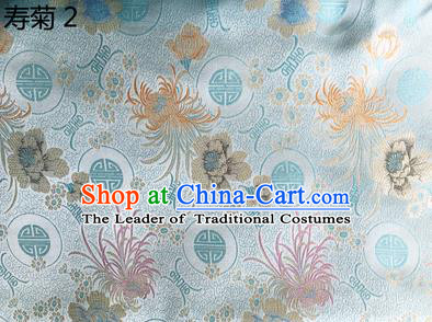 Traditional Asian Chinese Handmade Embroidery Marguerite Flowers Silk Satin Tang Suit Light Blue Fabric Drapery, Nanjing Brocade Ancient Costume Hanfu Cheongsam Cloth Material