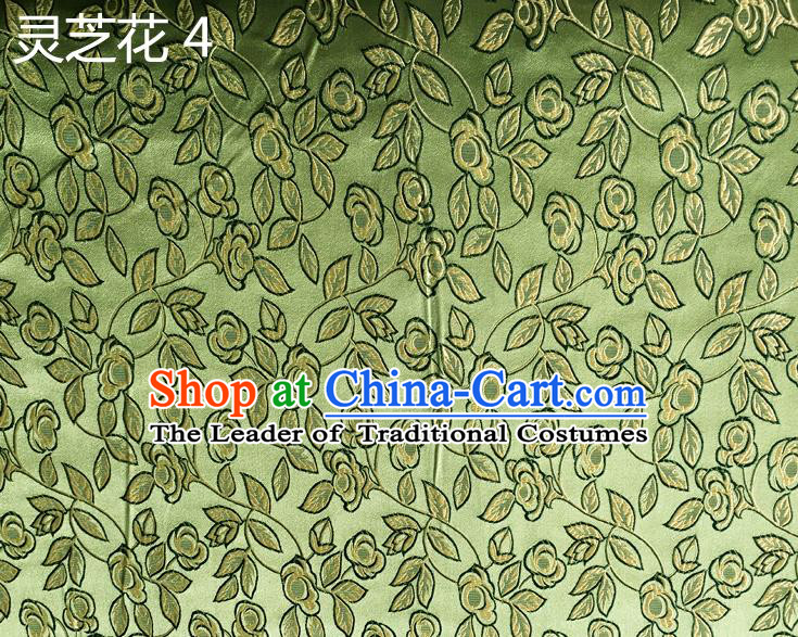 Traditional Asian Chinese Handmade Embroidery Ganoderma Flowers Silk Satin Tang Suit Green Fabric Drapery, Nanjing Brocade Ancient Costume Hanfu Cheongsam Cloth Material