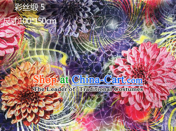 Traditional Asian Chinese Handmade Printing Peony Color Silk Satin Tang Suit Purple Fabric Drapery, Nanjing Brocade Ancient Costume Hanfu Cheongsam Cloth Material