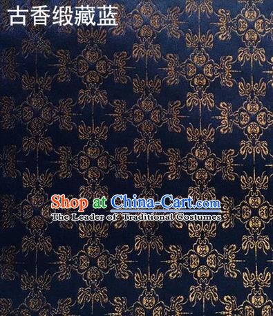 Traditional Asian Chinese Handmade Embroidery Silk Satin Tang Suit Navy Fabric Drapery, Nanjing Brocade Ancient Costume Hanfu Cheongsam Cloth Material