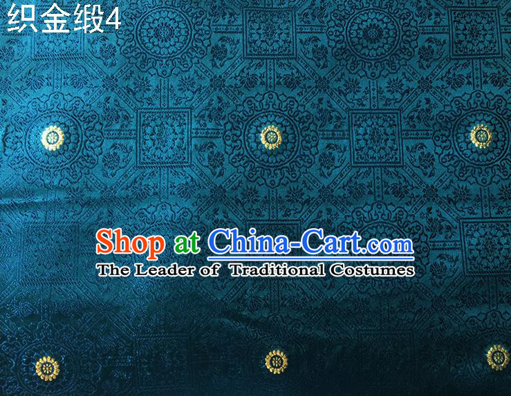 Traditional Asian Chinese Handmade Embroidery Silk Tapestry Satin Tang Suit Peacock Blue Fabric Drapery, Nanjing Brocade Ancient Costume Hanfu Cheongsam Cloth Material