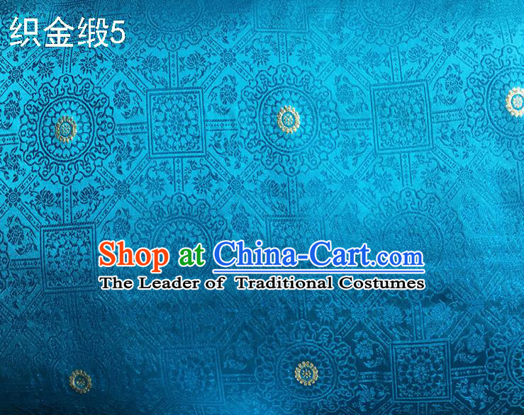 Traditional Asian Chinese Handmade Embroidery Silk Tapestry Satin Tang Suit Blue Fabric Drapery, Nanjing Brocade Ancient Costume Hanfu Cheongsam Cloth Material