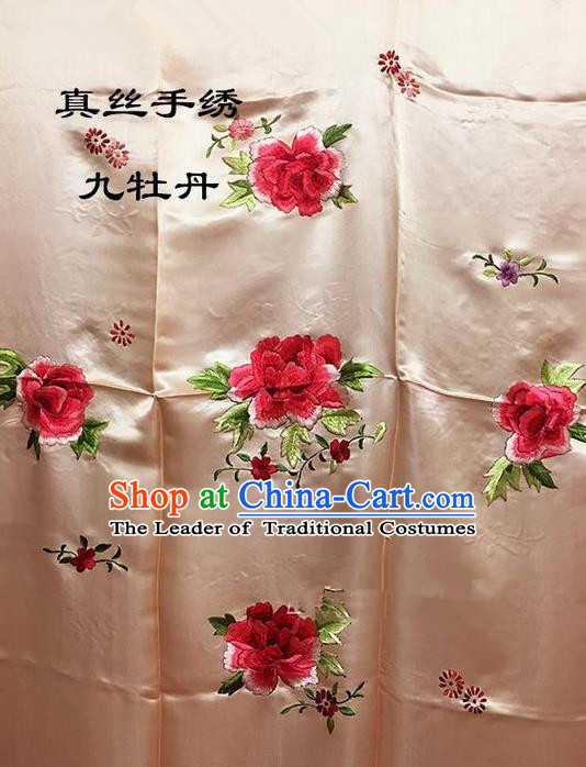Traditional Asian Chinese Handmade Embroidery Ninth Peony Quilt Cover Silk Tapestry Golden Fabric Drapery, Top Grade Nanjing Brocade Bed Sheet Cloth Material