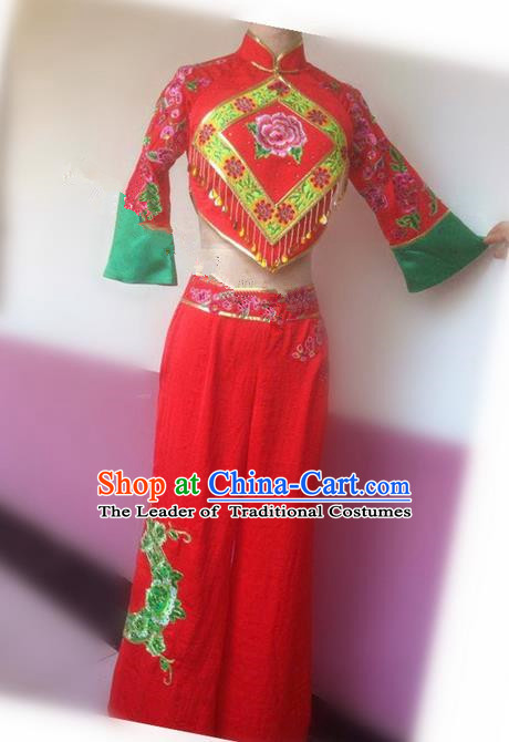 Traditional Ancient Chinese Folk Yanko Dance Uniform, Elegant Hanfu China Classical Dance Yangge Dress Red Clothing for Women