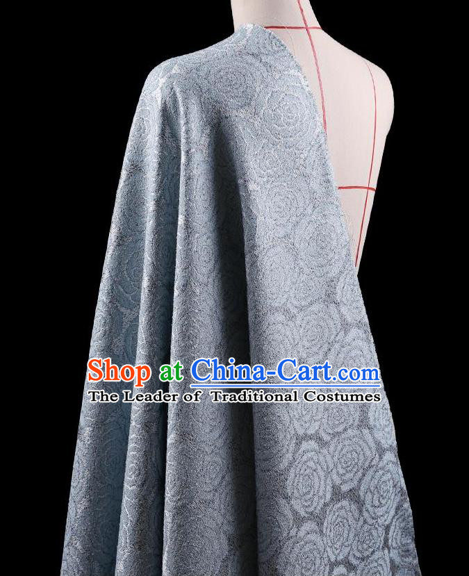 Traditional Asian Chinese Handmade Embroidery Rose Flower Jacquard Weave Coat Silk Tapestry Blue Fabric Drapery, Top Grade Nanjing Brocade Ancient Costume Cheongsam Cloth Material