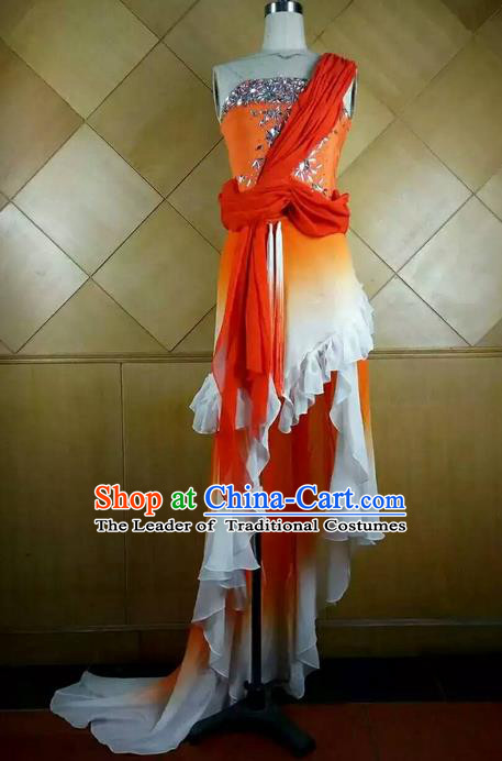 Traditional Ancient Chinese National Folk Yanko Dance Uniform, Elegant Hanfu China Classical Dance Orange Dress Clothing for Women