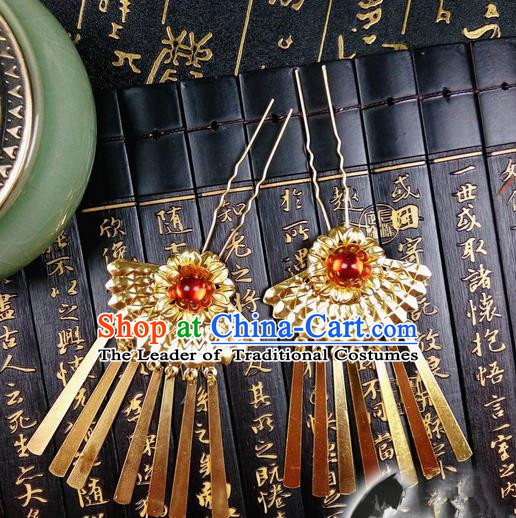 Traditional Handmade Chinese Ancient Classical Hair Accessories Golden Hairpin, Step Shake Tassel Hair Stick, Hair Fascinators Hairpins for Women