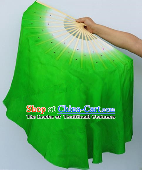 Pure Silk Traditional Chinese Fans Oriental Fan Folk Dance Cultural Yanko Dance Green Hand Fan