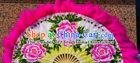 Pure Silk Traditional Chinese Fans Oriental Peony Flower Fan Folk Dance Cultural Yanko Dance Green Hand Fan