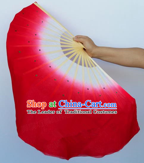 Pure Silk Traditional Chinese Fans Oriental Red Ribbon Fan Folk Dance Cultural Yanko Dance Hand Fan