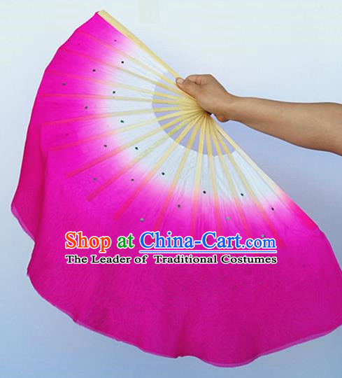 Pure Silk Traditional Chinese Fans Oriental Rosy Ribbon Fan Folk Dance Cultural Yanko Dance Hand Fan