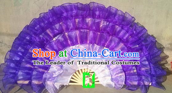 Pure Silk Traditional Chinese Fans Oriental Purple Ribbon Fan Folk Dance Cultural Yanko Dance Hand Fan