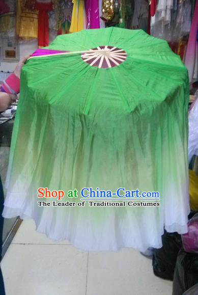 Pure Silk Traditional Chinese Fans Oriental Green Ribbon Fan Folk Dance Cultural Yangko Lotus Dance Hand Fan