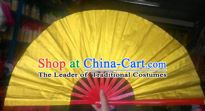 Pure Silk Traditional Chinese Fans Oriental Golden Kung Fu Folding Fan Folk Dance Cultural Tai Chi Dance Hand Fan