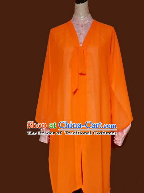 Asian Chinese Top Grade Silk Kung Fu Costume Martial Arts Tai Chi Training Tissue, China Gongfu Shaolin Wushu Orange Cardigan for Women