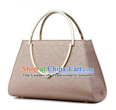 Traditional Handmade Asian Chinese Element Knurling Vines Flower Bags Shoulder Bag National Pink Handbag for Women