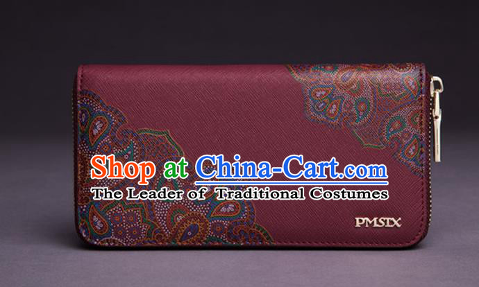Traditional Handmade Asian Chinese Element Printing Peony Wallet National Handbag Red Purse for Women